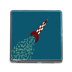 Rocket Ship Space Blue Sky Red White Fly Memory Card Reader (square) by Mariart