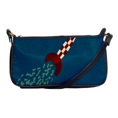 Rocket Ship Space Blue Sky Red White Fly Shoulder Clutch Bags by Mariart