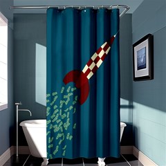 Rocket Ship Space Blue Sky Red White Fly Shower Curtain 36  X 72  (stall)  by Mariart