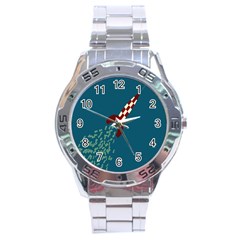 Rocket Ship Space Blue Sky Red White Fly Stainless Steel Analogue Watch by Mariart