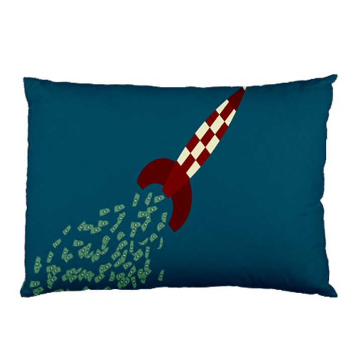 Rocket Ship Space Blue Sky Red White Fly Pillow Case (Two Sides)