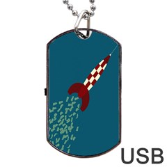 Rocket Ship Space Blue Sky Red White Fly Dog Tag Usb Flash (two Sides) by Mariart