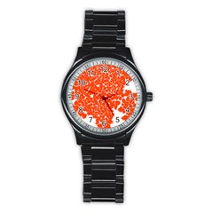 Red Spot Paint White Stainless Steel Round Watch by Mariart