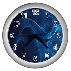 Smoke White Blue Wall Clocks (silver)  by Mariart