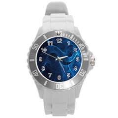 Smoke White Blue Round Plastic Sport Watch (l) by Mariart