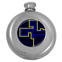 Tron Light Walls Arcade Style Line Yellow Blue Round Hip Flask (5 Oz) by Mariart