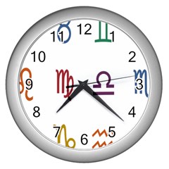 Twelve Signs Zodiac Color Star Wall Clocks (silver)  by Mariart