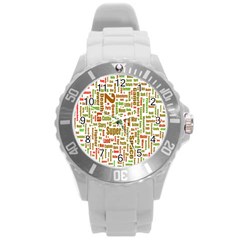 Screen Source Serif Text Round Plastic Sport Watch (l) by Mariart