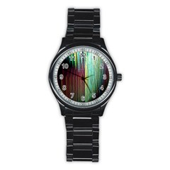 Screen Shot Line Vertical Rainbow Stainless Steel Round Watch by Mariart