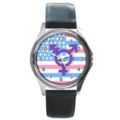 Transgender Flag Round Metal Watch by Valentinaart