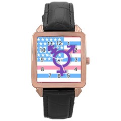 Transgender Flag Rose Gold Leather Watch 