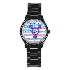 Transgender Flag Stainless Steel Round Watch by Valentinaart