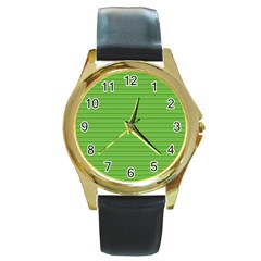 Lines Pattern Round Gold Metal Watch