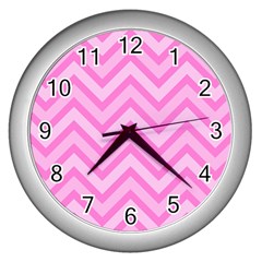 Zigzag  Pattern Wall Clocks (silver)  by Valentinaart