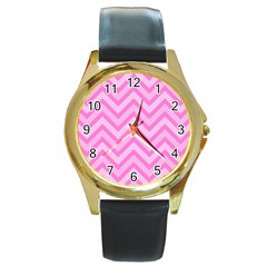 Zigzag  Pattern Round Gold Metal Watch by Valentinaart