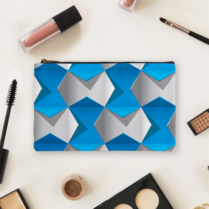 Blue White Grey Chevron Cosmetic Bag (Medium) 