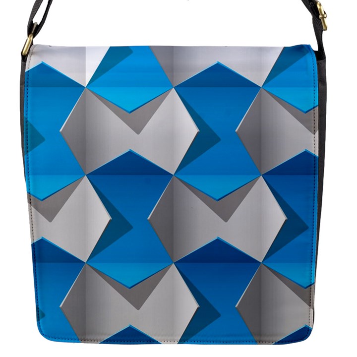 Blue White Grey Chevron Flap Messenger Bag (S)