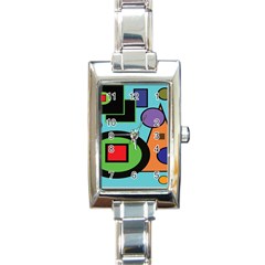 Basic Shape Circle Triangle Plaid Black Green Brown Blue Purple Rectangle Italian Charm Watch by Mariart