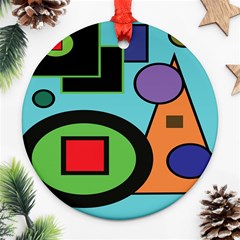 Basic Shape Circle Triangle Plaid Black Green Brown Blue Purple Round Ornament (two Sides) by Mariart