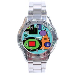 Basic Shape Circle Triangle Plaid Black Green Brown Blue Purple Stainless Steel Analogue Watch by Mariart