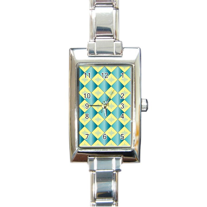 Yellow Blue Diamond Chevron Wave Rectangle Italian Charm Watch