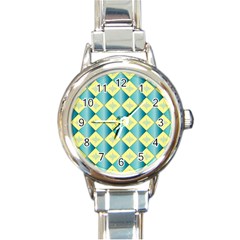 Yellow Blue Diamond Chevron Wave Round Italian Charm Watch by Mariart