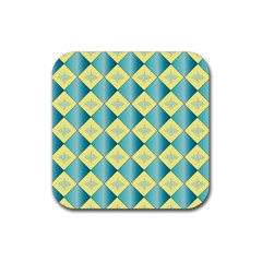 Yellow Blue Diamond Chevron Wave Rubber Coaster (square)  by Mariart