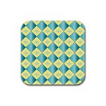 Yellow Blue Diamond Chevron Wave Rubber Coaster (Square)  Front