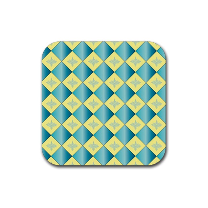 Yellow Blue Diamond Chevron Wave Rubber Coaster (Square) 