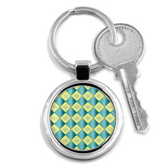 Yellow Blue Diamond Chevron Wave Key Chains (round)  by Mariart