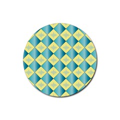 Yellow Blue Diamond Chevron Wave Rubber Coaster (round) 