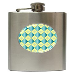 Yellow Blue Diamond Chevron Wave Hip Flask (6 Oz) by Mariart