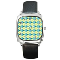 Yellow Blue Diamond Chevron Wave Square Metal Watch by Mariart