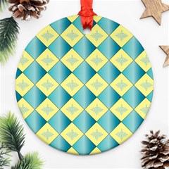 Yellow Blue Diamond Chevron Wave Round Ornament (two Sides) by Mariart