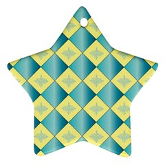 Yellow Blue Diamond Chevron Wave Star Ornament (two Sides) by Mariart