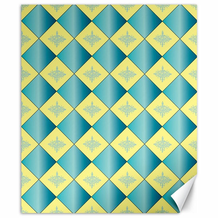 Yellow Blue Diamond Chevron Wave Canvas 8  x 10 