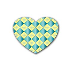 Yellow Blue Diamond Chevron Wave Heart Coaster (4 Pack)  by Mariart