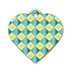 Yellow Blue Diamond Chevron Wave Dog Tag Heart (one Side) by Mariart