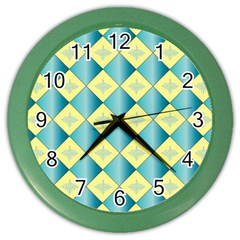 Yellow Blue Diamond Chevron Wave Color Wall Clocks by Mariart