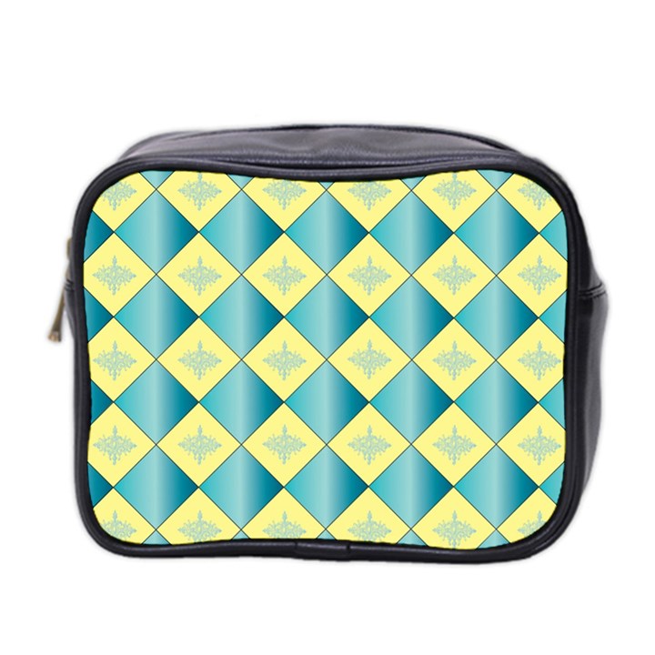 Yellow Blue Diamond Chevron Wave Mini Toiletries Bag 2-Side