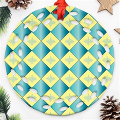 Yellow Blue Diamond Chevron Wave Ornament (round Filigree) by Mariart