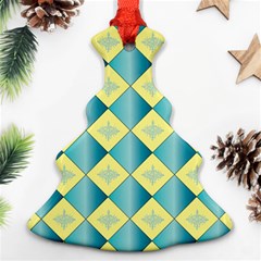 Yellow Blue Diamond Chevron Wave Christmas Tree Ornament (two Sides) by Mariart