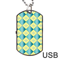 Yellow Blue Diamond Chevron Wave Dog Tag Usb Flash (one Side) by Mariart