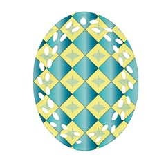 Yellow Blue Diamond Chevron Wave Oval Filigree Ornament (two Sides) by Mariart