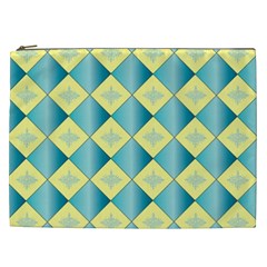 Yellow Blue Diamond Chevron Wave Cosmetic Bag (xxl)  by Mariart