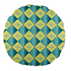 Yellow Blue Diamond Chevron Wave Large 18  Premium Round Cushions by Mariart