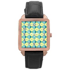 Yellow Blue Diamond Chevron Wave Rose Gold Leather Watch  by Mariart