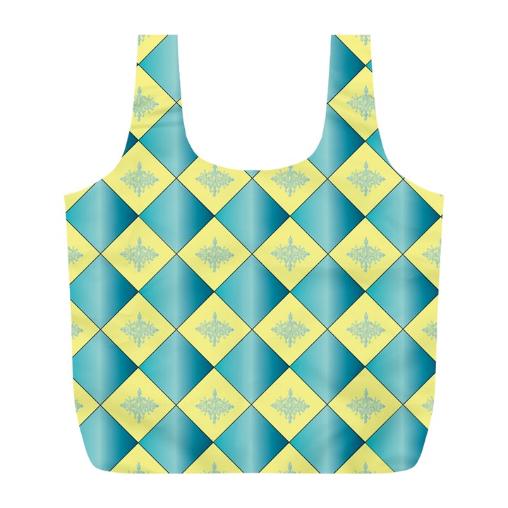 Yellow Blue Diamond Chevron Wave Full Print Recycle Bags (L) 