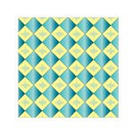 Yellow Blue Diamond Chevron Wave Small Satin Scarf (Square) Front