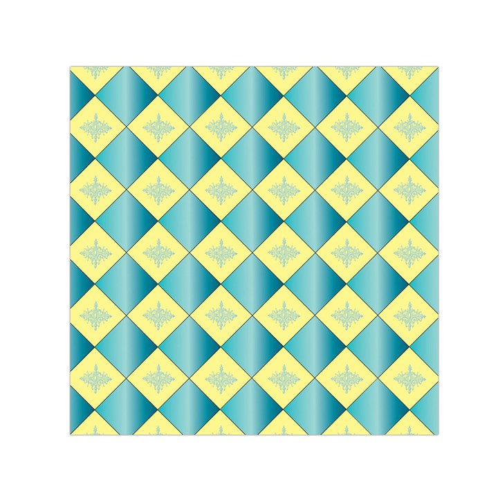 Yellow Blue Diamond Chevron Wave Small Satin Scarf (Square)